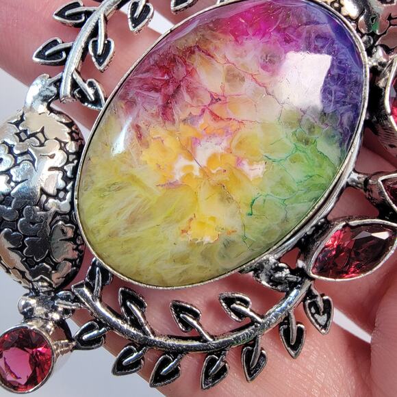 Handmade Multicolor Tourmaline Pendant with Garnet and Sterling Silver Setting - Picture 8 of 10